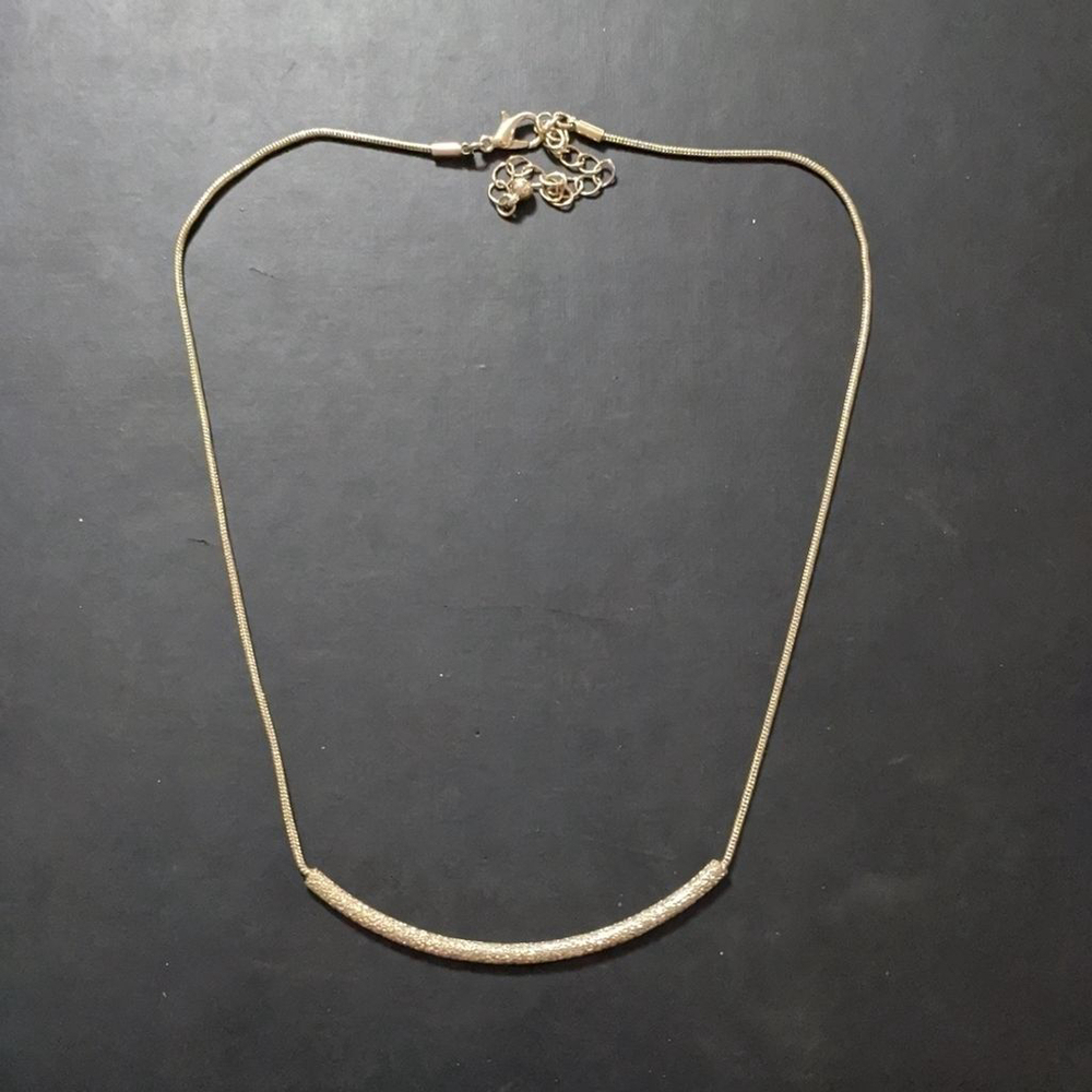 Gold Tone Curved Tube Sparkle Statement Necklace